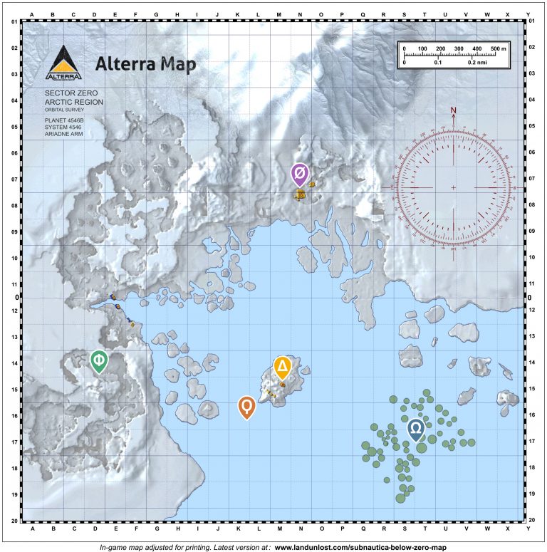 Highres NoSpoiler Printable Map for Subnautica Below Zero Land Unlost